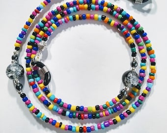 Rainbow Beaded Glasses Chain: Multi-Colored Glass Beads