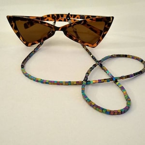 Beaded glasses chain, sunglasses chain, hematite glasses chain, boho glasses chain, plastic free gift, beaded lanyard, spectacle chain