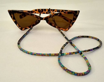 Beaded glasses chain, sunglasses chain,  hematite jewellery, funky glasses chain boho, spectacle chain, Birthday gift for her, teacher gift