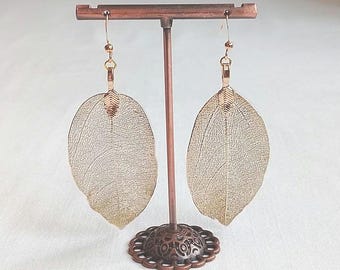 Gold Leaf Earrings: 18K Plated stainless steel Hooks, Natural Dangle Earrings