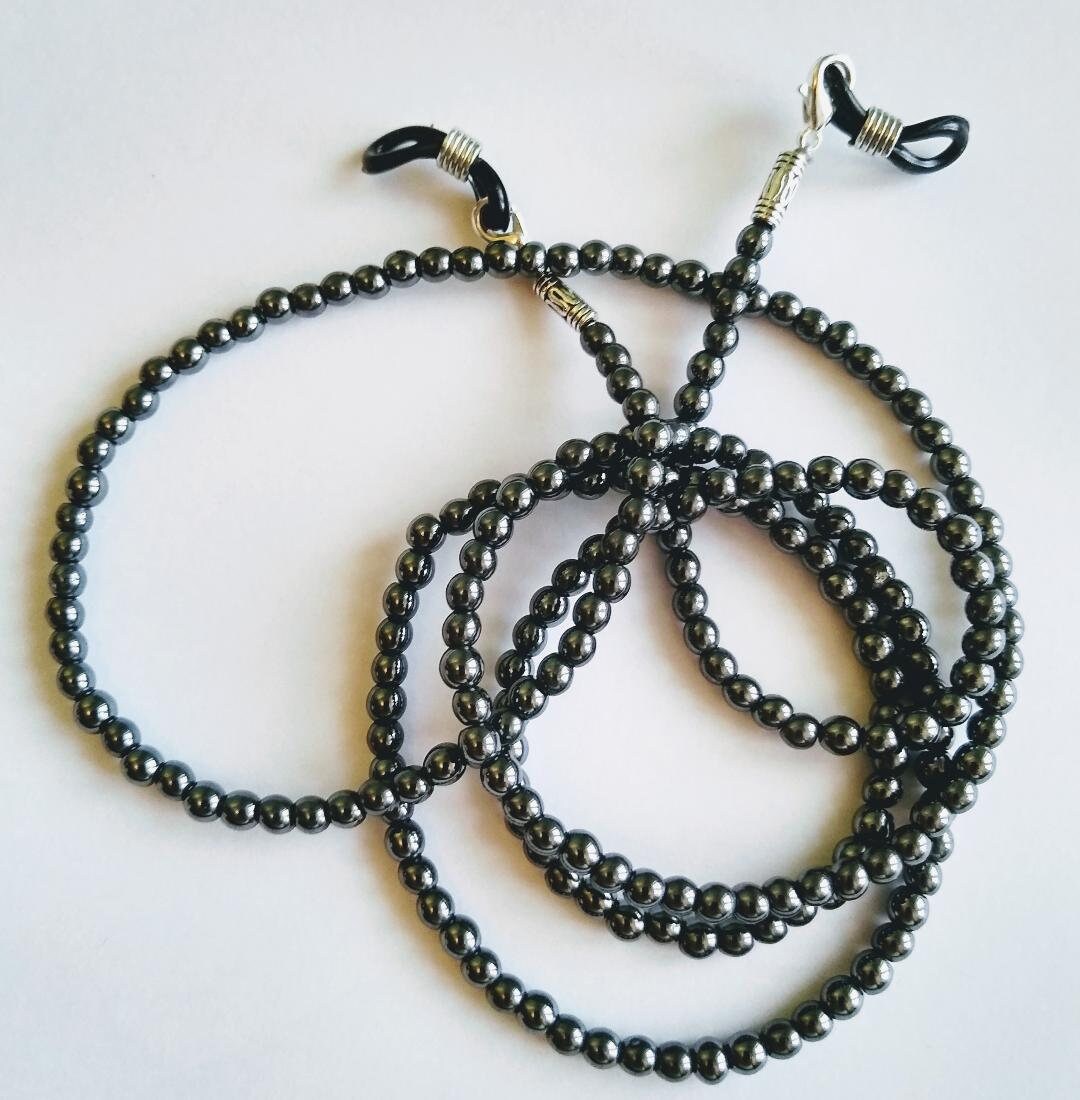 Men's Glasses Chain, Hematite Glasses Chain, Eyeglass Chain for Men