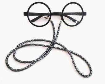 Glasses chain for men, black glasses chain, eyeglass chain beaded, sunglasses chain, gift for men, booklover gift, boho glasses chain