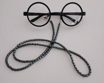 Glasses chain for men, black glasses chain, eyeglass chain beaded, sunglasses chain, gift for men, booklover gift, boho glasses chain