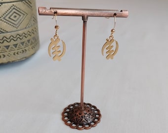 Gye nyame earrings, adinkra earrings, African earrings, gold drop earrings, African symbol jewellery,  Adinkra jewellery, only God earrings