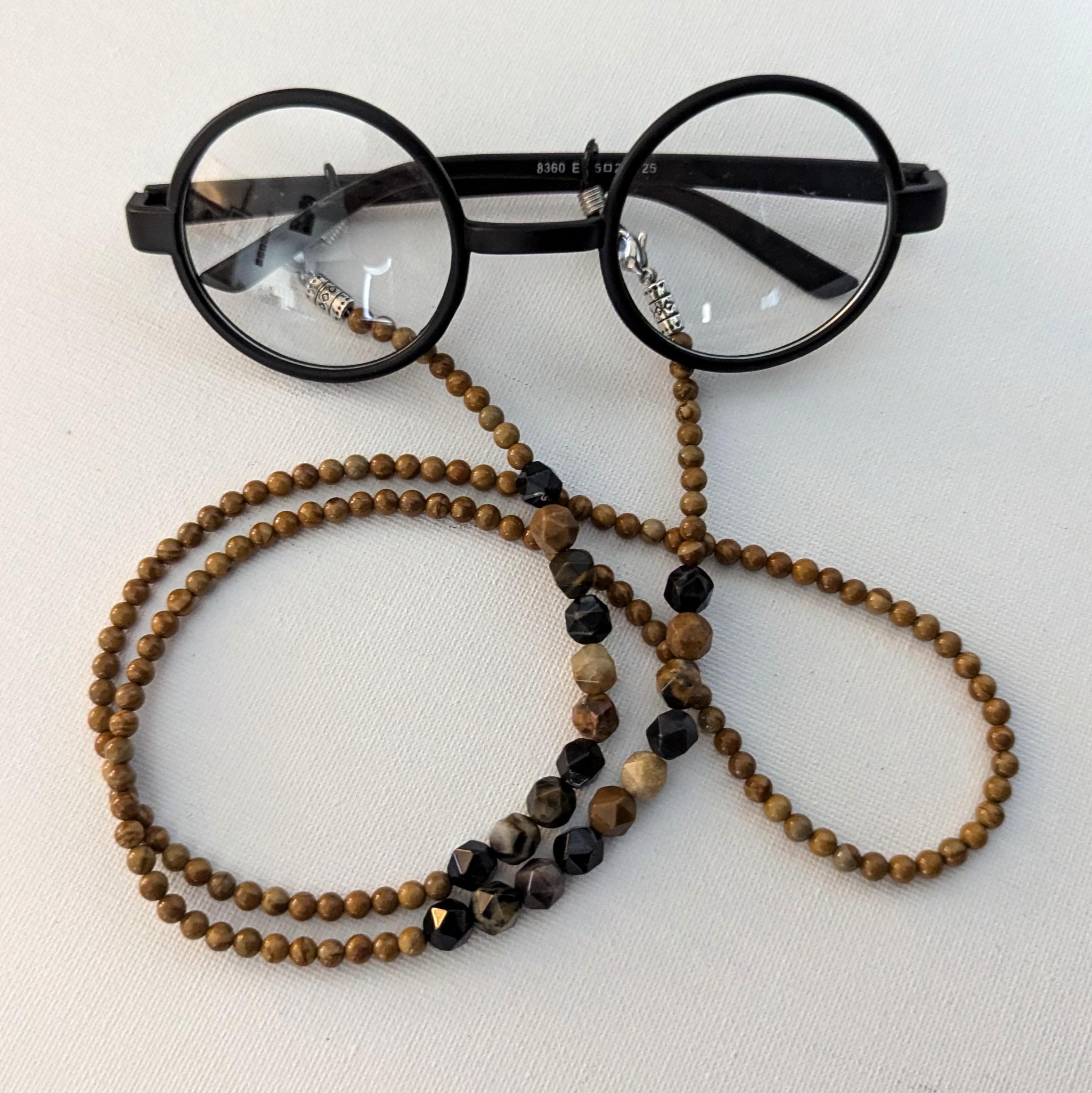 Fossilized Wood Beaded Glasses Chain for Men