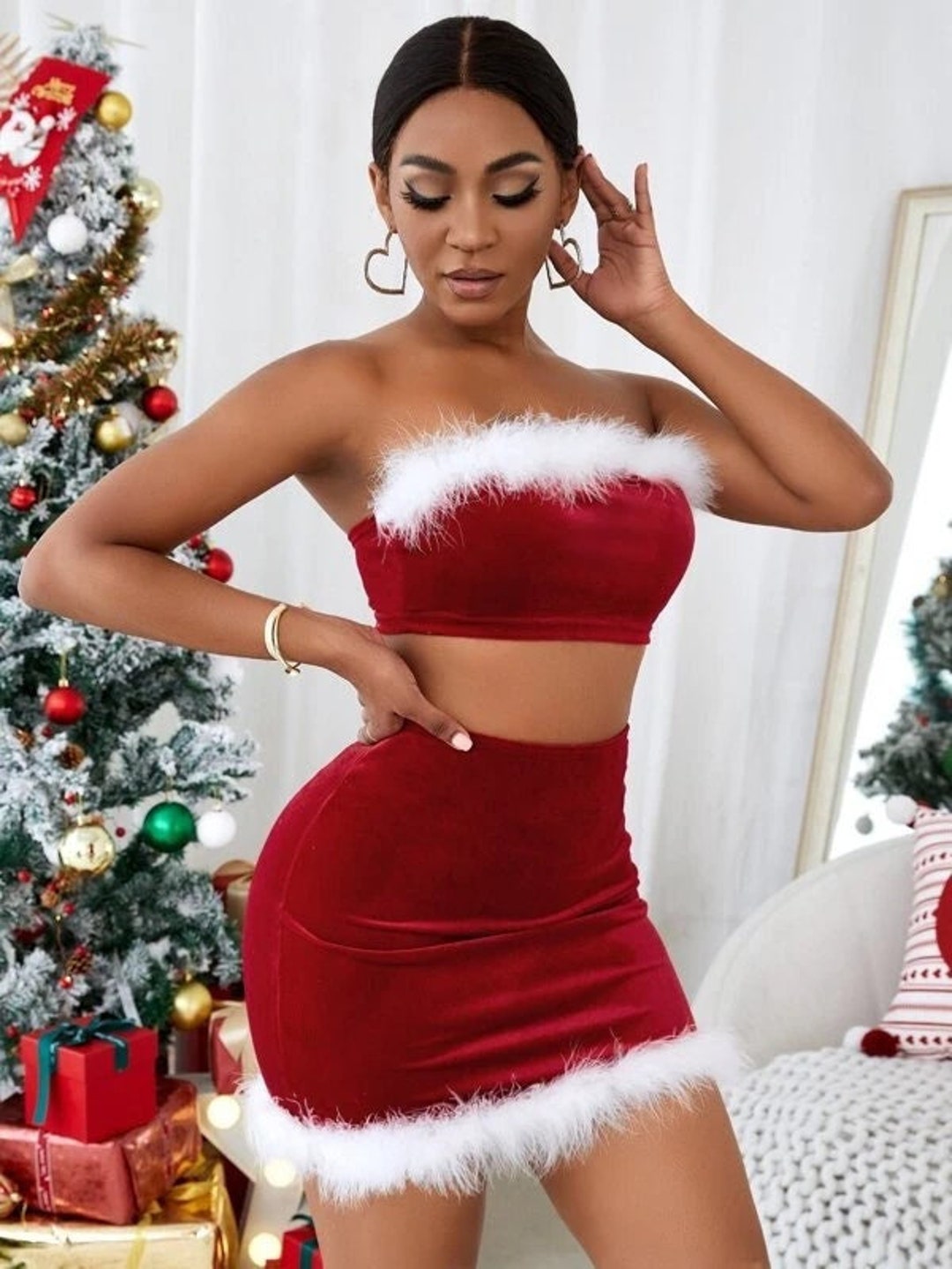 Lulu's Fancy Christmas Red Crop Top u0026 Mini Skirt Faux Fur - Etsy UK