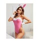 Lulu's Fancy Pink Bunny Rabbit Costume, Pink Body Suit with Faux Fur Detail , Bow Tie, Rabbit Ear Crown, Arm Accessories, Sexy Bunny Costume 