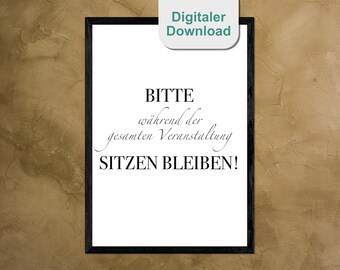 WC-poster Blijf zitten - Gastentoilet Badkamer Gastentoilet Toiletfoto - Decoratie - Toilet - Minimalistische zwart-witte poster