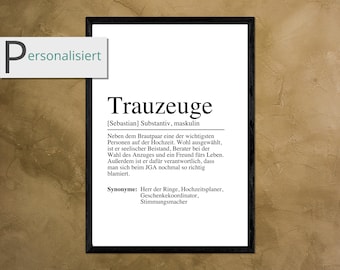 TRAUZEUGE Definition Poster Bild - Geschenk zur Verkündung der Hochzeit - Frage Trauzeuge