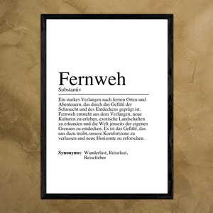 Définition FERNWEH - Affiche numérique, expédition instantanée - pour les explorateurs du monde - Travel Wanderlust Wanderlust - Gift World Travel