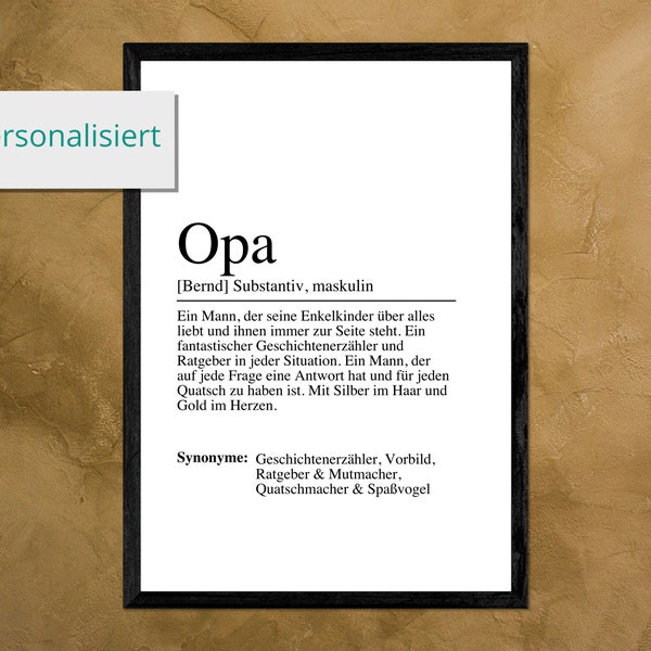 OPA Definition Poster Bild DIN A4 - Geschenk - Geburtstag - Enkelkinder - Opi - Schwangerschaft Verkündung - Geschenk Großeltern