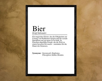 BIER Definition Poster Bild DIN A4 A5 oder Digital - Geschenk - Perfekte Wanddeko für Bierliebhaber - Für Küche, Bar, WG oder Wohnzimmer