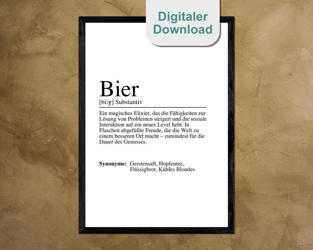 BEER Definition Poster, Digital Download - Gift - Perfect Wall ...