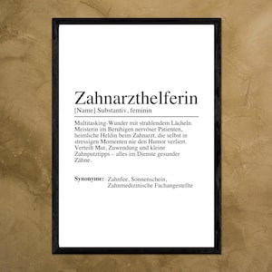 ZAHNARZTHELFERIN Definition Poster Bild DIN A4 A5 oder Digital - Geschenk - Zahnarzt - Zahnmedizinische Fachangestellte - Zahnfee