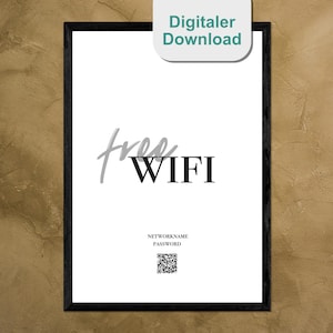 Personalisiertes WIFI Poster mit QR Code - Free WIFI - Kunstdruck Wand Wandbild - digital oder gedruckt