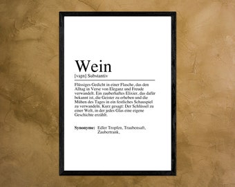 WEIN Definition Poster Bild DIN A4 A5 oder Digital - Geschenk - Perfekte Wanddeko für Weinliebhaber - Für Küche, Bar, WG oder Wohnzimmer