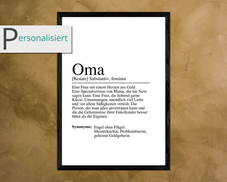 OMA Definition Poster Bild DIN A4 Geschenk Geburtstag Enkelkinder Omi Schwangerschaft Verkündung Bild 1