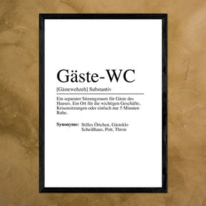 Gäste WC Poster Definition - DIN A4 A5 oder Digital - Gästeklo Badezimmer Gästebad Toilette Bild