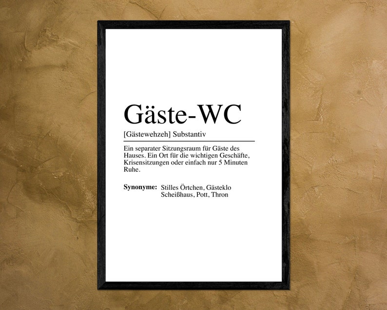Gäste WC Poster Definition DIN A4 A5 oder Digital Gästeklo Badezimmer