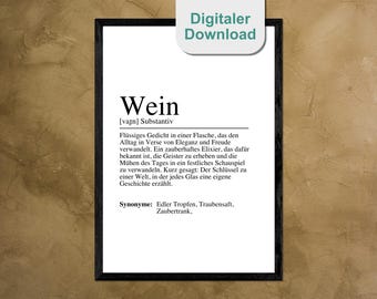 Poster con la definizione di VINO, download digitale - Regalo - Decorazione murale perfetta per gli amanti del vino - Per cucina, bar, appartamento condiviso o soggiorno