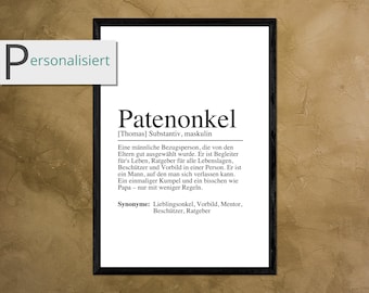 PATENONKEL Definition Poster Bild DIN A4 A5 oder Digital - Geschenk - Baby - Verkündung - Schwangerschaft - Pate - Taufpate - Gette