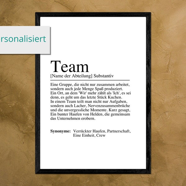 Definition TEAM Poster, Din A4, A5 oder Digital - Das perfekte Geschenk fürs Teambüro - Für Arbeitskollegen oder das gesamte Team