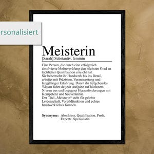 MASTER Definizione Poster Regalo Personalizzato Laurea Donna DIN A4 A5 Stampa PDF Stampa Artigianato Certificato d'Onore Decorazione da Parete