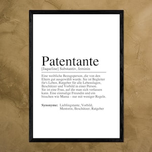 Pôster de Definição de Madrinha Imagem DIN A4 A5 ou Digital - Presente - Bebê - Anúncio - Gravidez - Padrinho - Padrinho