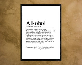 ALKOHOL Definition Poster Bild DIN A4 A5 oder Digital - Geschenk - Perfekte Wanddeko für Küche, Bar, WG oder Wohnzimmer