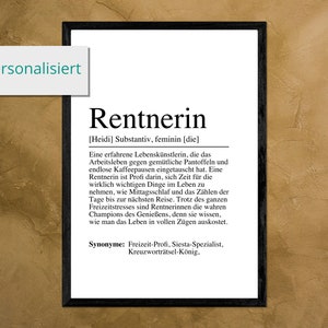 RENTNERIN Definition Poster Bild DIN A4 / A5 oder Digital - Geschenk - Ruhestand - Arbeitskollege in Rente