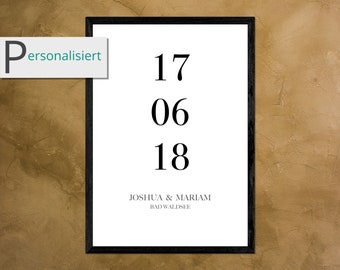 Affiche de couple personnalisée - date, nom et lieu / amour / affiche avec nom / affiche de couple / affiche de couple cadeau d'anniversaire de déménagement