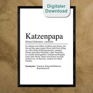 CAT DAD definition digital print PDF poster funny wall decoration for cat lovers gift idea for men with cat to print