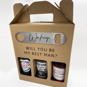 Personalised groomsman gift, best man gift, personalised bottle opener, groomsman thank you, best man thank you, beer caddy, bottle carrier