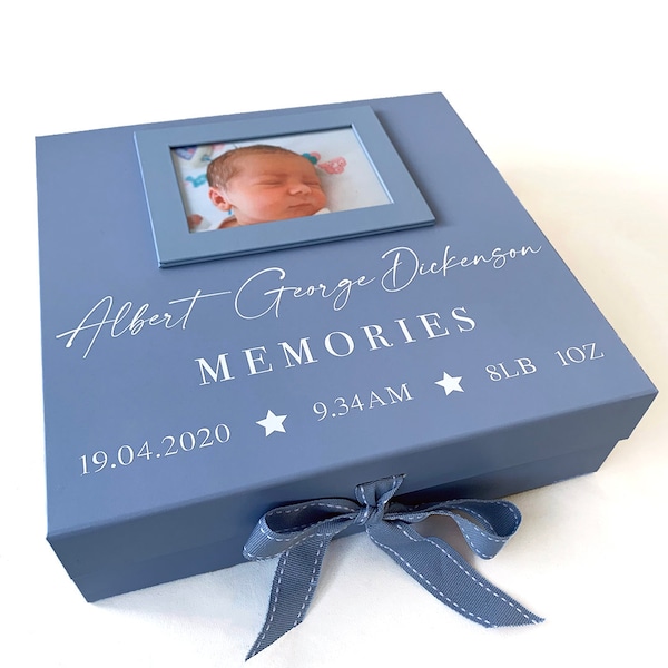 Personalised Baby Gift Box, Memory Box, Newborn, Keepsake, Hospital, Storage, First Shoes, Clothes, Cards, Name, Birth, Date, Weight