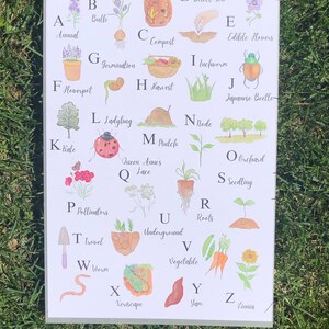 Garten ABC 12 "x 18" Kinderzimmer Druck, Natur Alphabet Wandkunst, Aquarell Kinderzimmer Kunst, Spielzimmer Dekor, Kinderzimmer Dekor, Montessori, Homeschool
