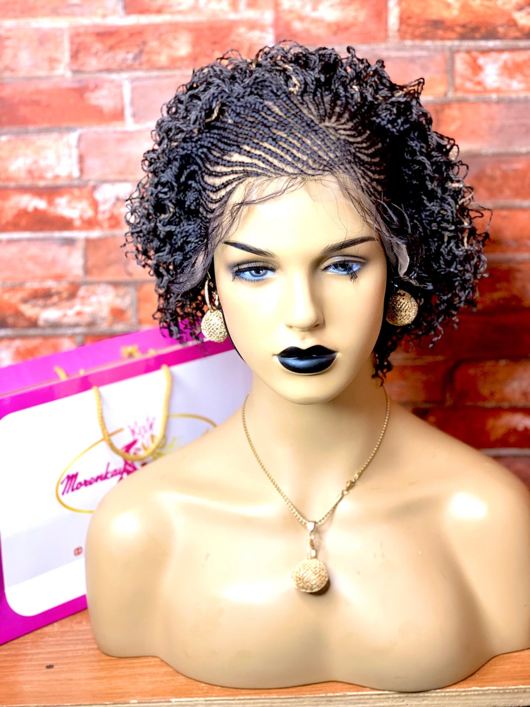 Cornrows Frontal Wig Curly Hair Wigs for Black Women Gifts - Etsy