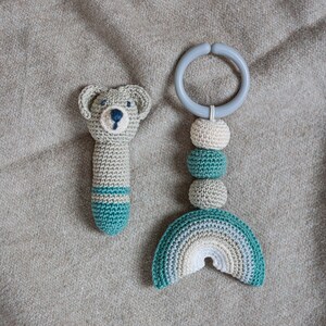 Rod Rattle Bear en Rainbow Hanger - Wandelwagen Hanger - Gift Set Baby - Cadeau voor geboorte