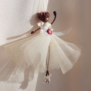 Ballerina / Ballet Dancing Doll Decoration / Ivory Sparkle Tulle / 12cm