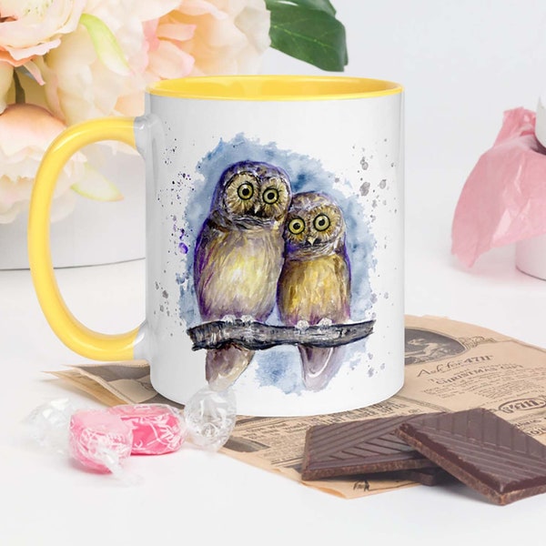 Night Owls  Mug Coffee Couple Night Owls Mug Drawing Coffee Cup - Personalised Animal Lover Gift Gifts for Women Gifts for Men