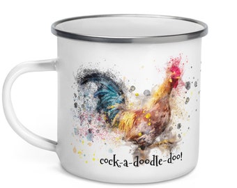 Enamel Vintage  Rooster Mug Camping Coffee Cup Farm Cup Kids Cup - Personalised Animal Lover Gift Gifts for Women Gifts for Men