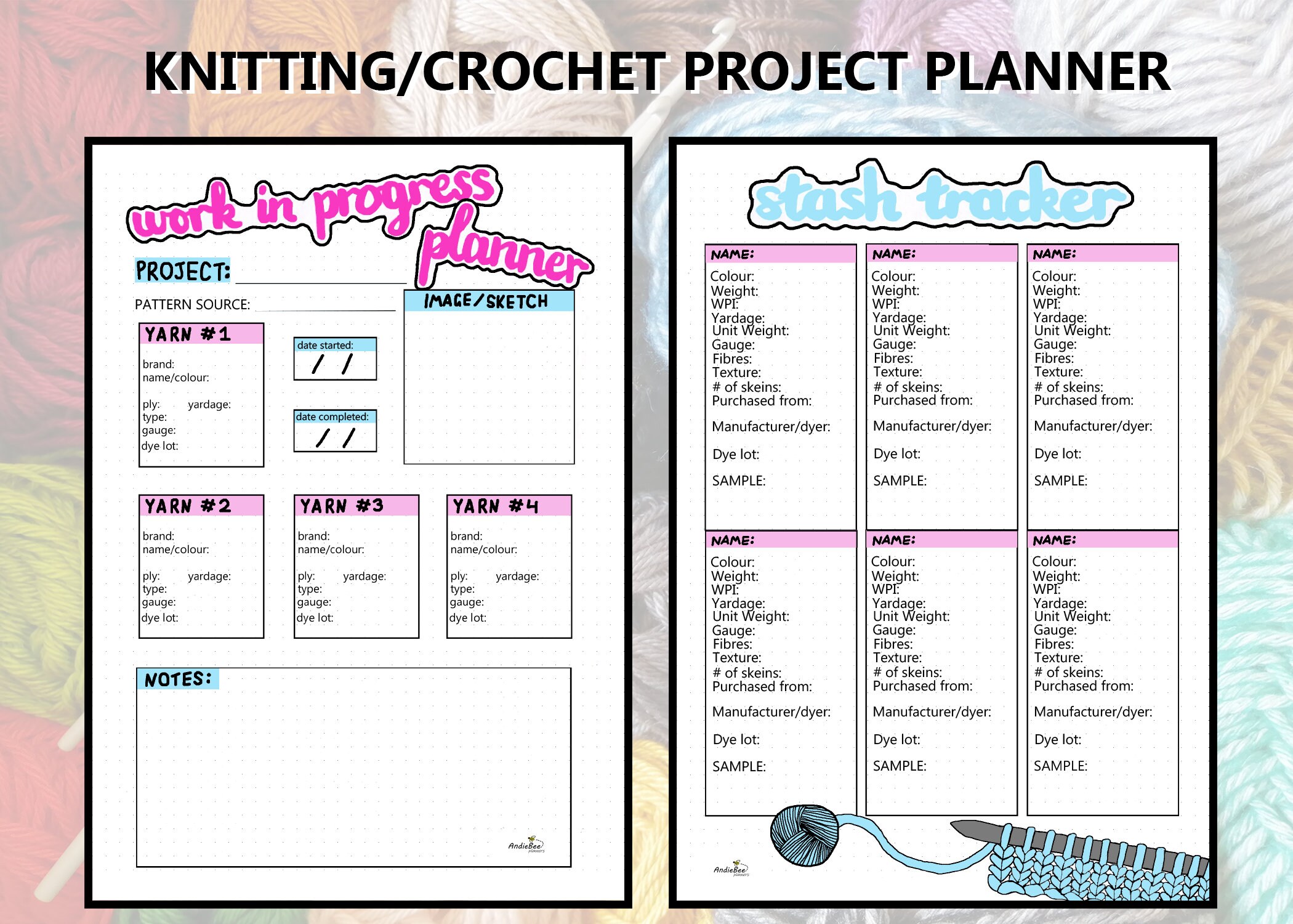 Knitting/Crochet Project Planner Yarn Stash Tracker | Etsy
