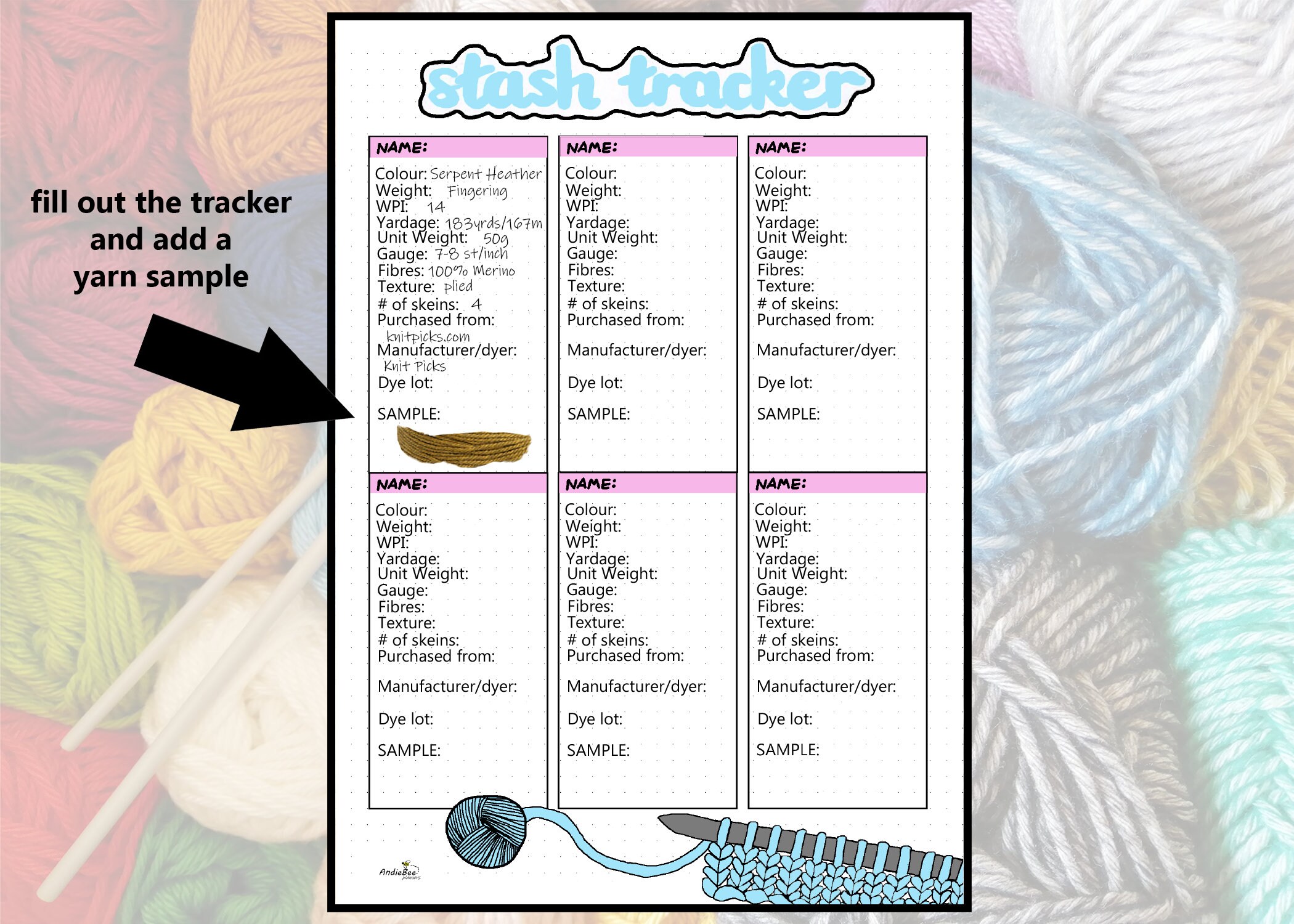 Knitting/Crochet Project Planner Yarn Stash Tracker Etsy