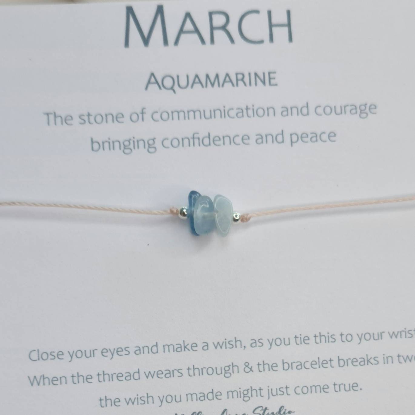 Birthstone Bracelet, March Birthday, Aquamarine Gemstone, Blue , Wish
