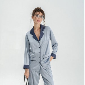Silk Pajamas for Women, Silk Pyjamas Womens, Satin Pyjamas, Personalised Silk Pajama Set, Satin PJs, Bridesmaid Pyjamas Long Button Up PJs