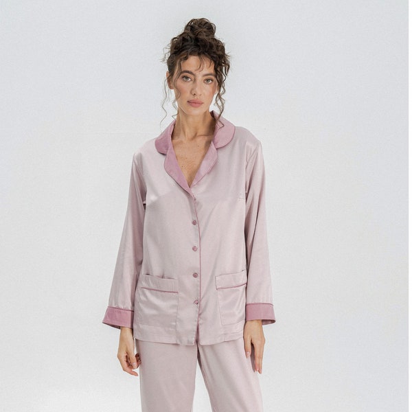 Silk Pajamas for Women, Silk Pyjamas Womens, Personalised Silk Pajama Set, Satin PJs, Satin Pyjamas, Long Bridesmaid Pyjamas Button Up PJs