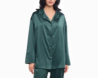 Pyjama 100 % soie, pyjama pure soie, pyjamas pour femme, cadeau pour elle, ensembles de pyjama, pyjamas de Noël, pyjamas verts, pyjamas en soie pour femme, pyjamas longs