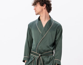 mens personalised silk dressing gown Men's Dressing Gown Smoking Jacket Robe Silver Gray Baroque Vines Black Quilted