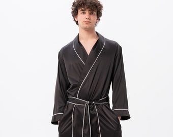 Gift for Him, Personalised Men's Robe, Custom Men's Dressing Gown, Satin Robe, Mens Lightweight Robe, Silk Dressing Gown, Designer Long