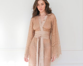 Long Silk Robe for Women,  Lingerie See Through Robe Sheer Robe Lace Robe, Silk Dressing Gown, Satin Kimono Robes Nightwear Night Dress