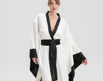 Long Bridal Robe, Kimono Dressing Gown, Kimono Robe, Silk Kimono,  Bride Robe, Personalised Dressing Gown Japanese Satin Kimono Ivory White
